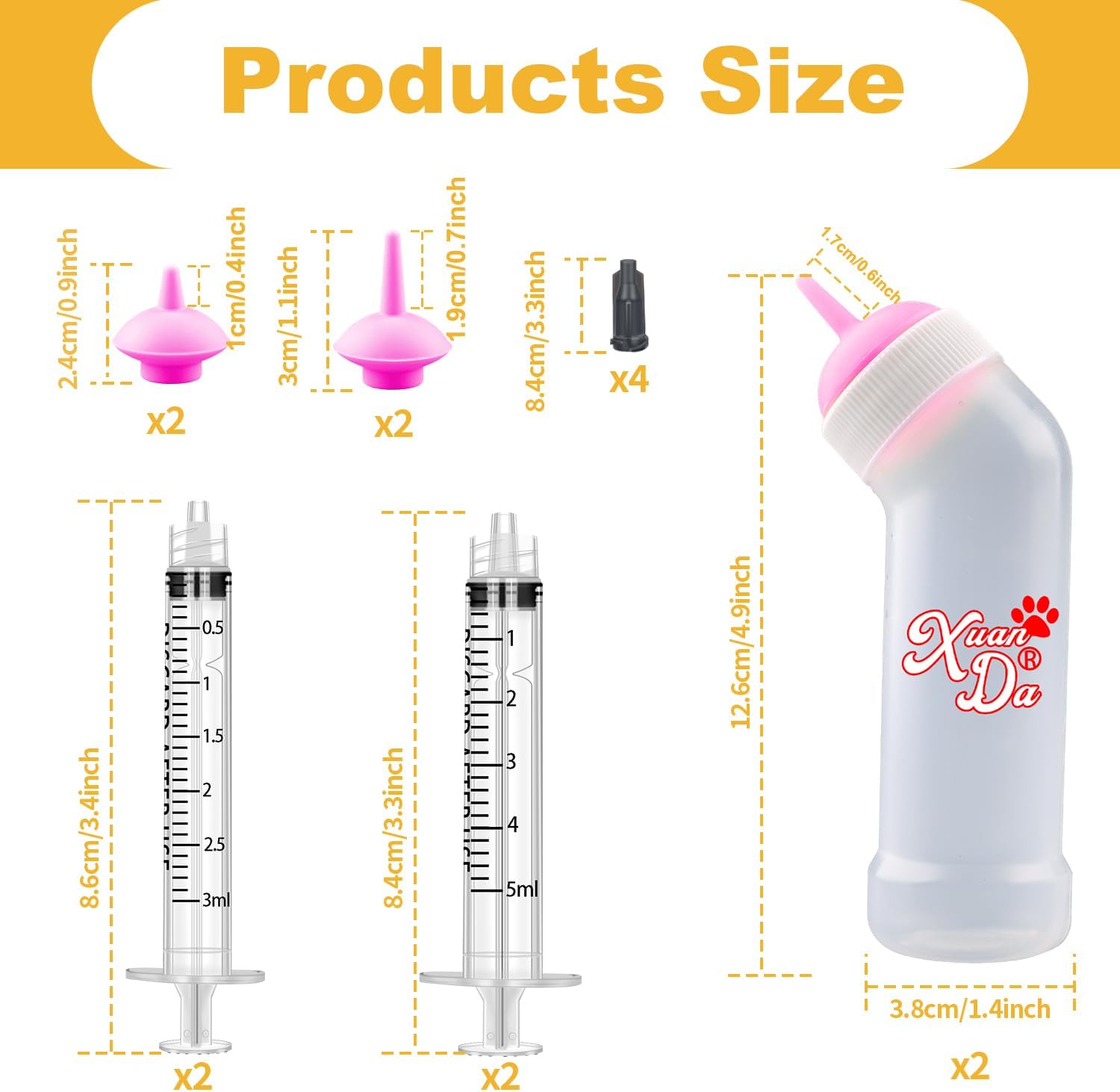 Close-up of the wide mouth angled puppy feeding bottle with clear scale markings for precise measurement.