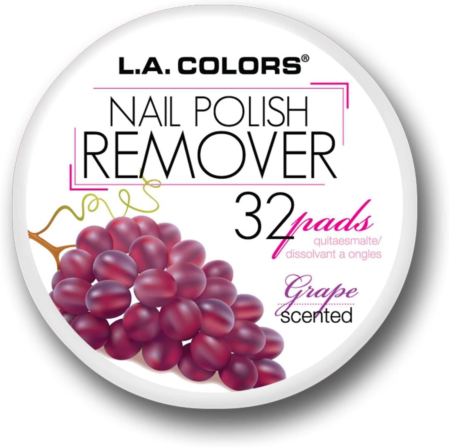 L.A. COLORS Nail Polish Remover Pads Grape Scent front container view