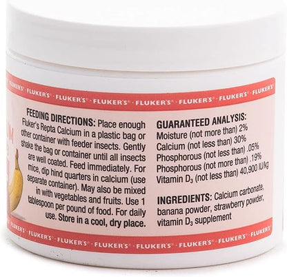 Flukers reptile calcium with vitamin D3 powder premium imported pet supplement.
