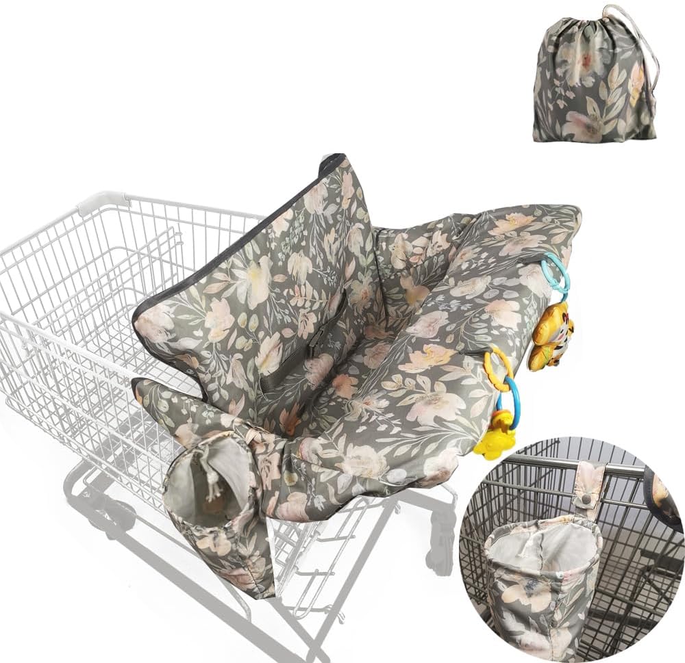 ICOPUCA shopping cart cover for baby front view featuring floral pattern