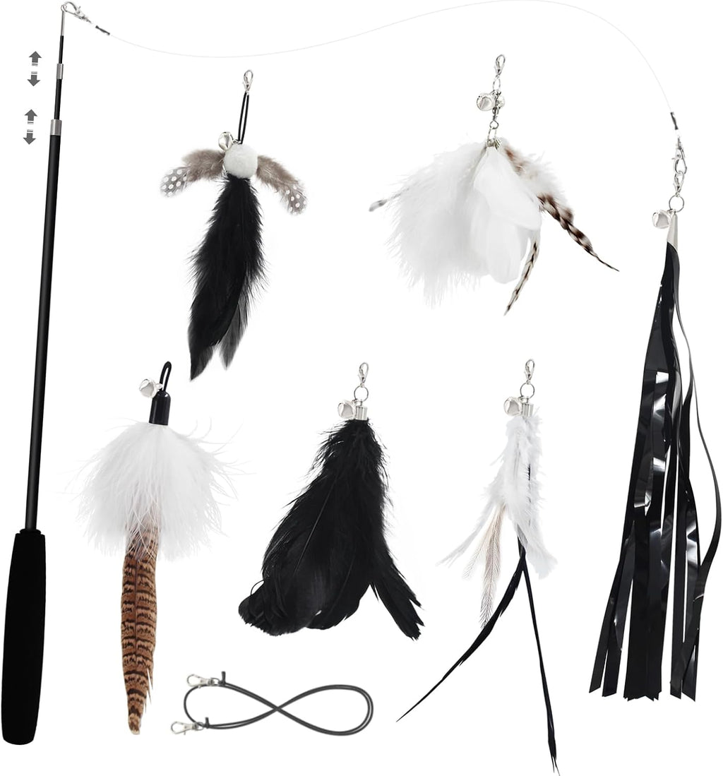 SONGWAY Cat Wand Toys for Indoor Cats - Cat Toy Set with Retractable Teaser Wand and 6 PCS Fairy Feather Toy Refills, Butterfly Tassel Plush Cat Toys Interactive, Pink - Image 10