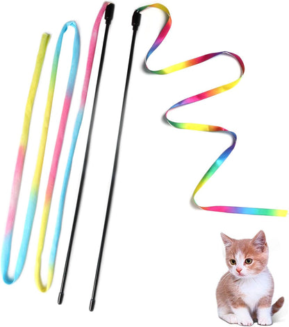 Playful kitten jumping to catch the Amaxiu rainbow cat charmer wand