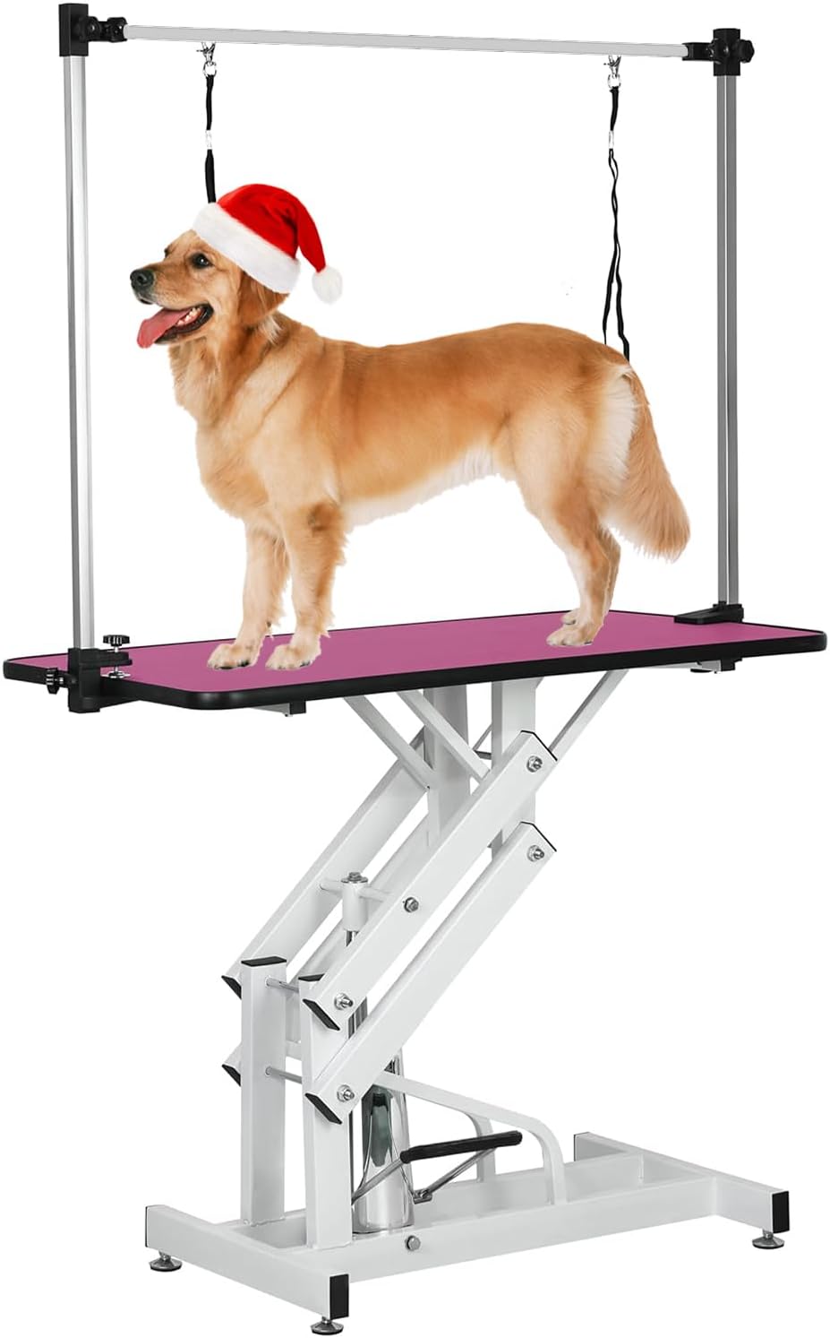 Pet Dog Grooming Table, Foldable Stainless Steel Pet Drying Grooming Table Up to 330lbs, Professional Bathing Desk for Dogs at Home with Adjustable Overhead Arms, Noose, Mesh Tray, 42''/Pink - Image 9