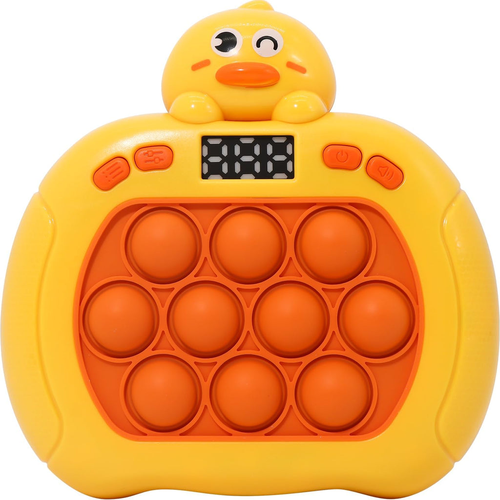 LAHAND quick push bubble game yellow duck front view showing illuminated silicone buttons and LED score screen