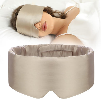 SECZIPE Mulberry Silk Sleep Mask in Taupe front view for total blackout.
