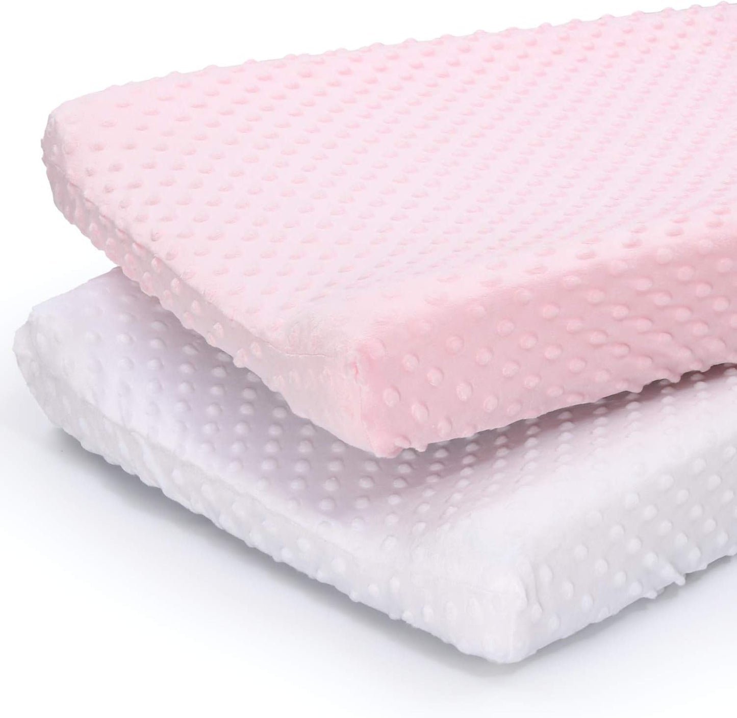 The Peanutshell baby girl changing pad covers 2 pack front view in pink and white minky dot fabric