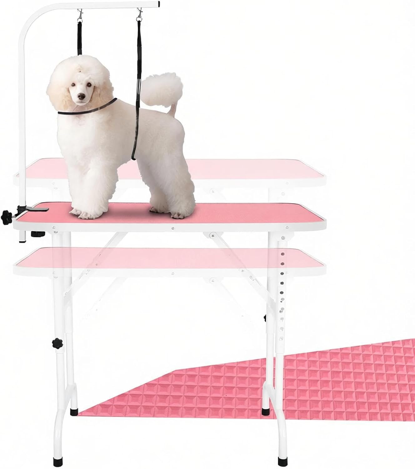 LEIBOU Pet Dog Grooming Table Foldable Grooming Table Heavy Duty Iron Frame with Arm & Noose for Dog Cat Pet Grooming (32'', Pink) - Image 10