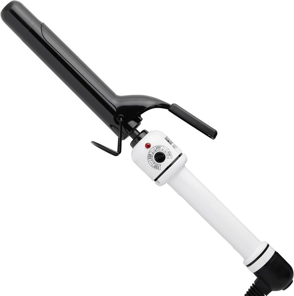 Hot Tools Pro Artist Nano Ceramic Curling Iron front view showing the white barrel and black handle.