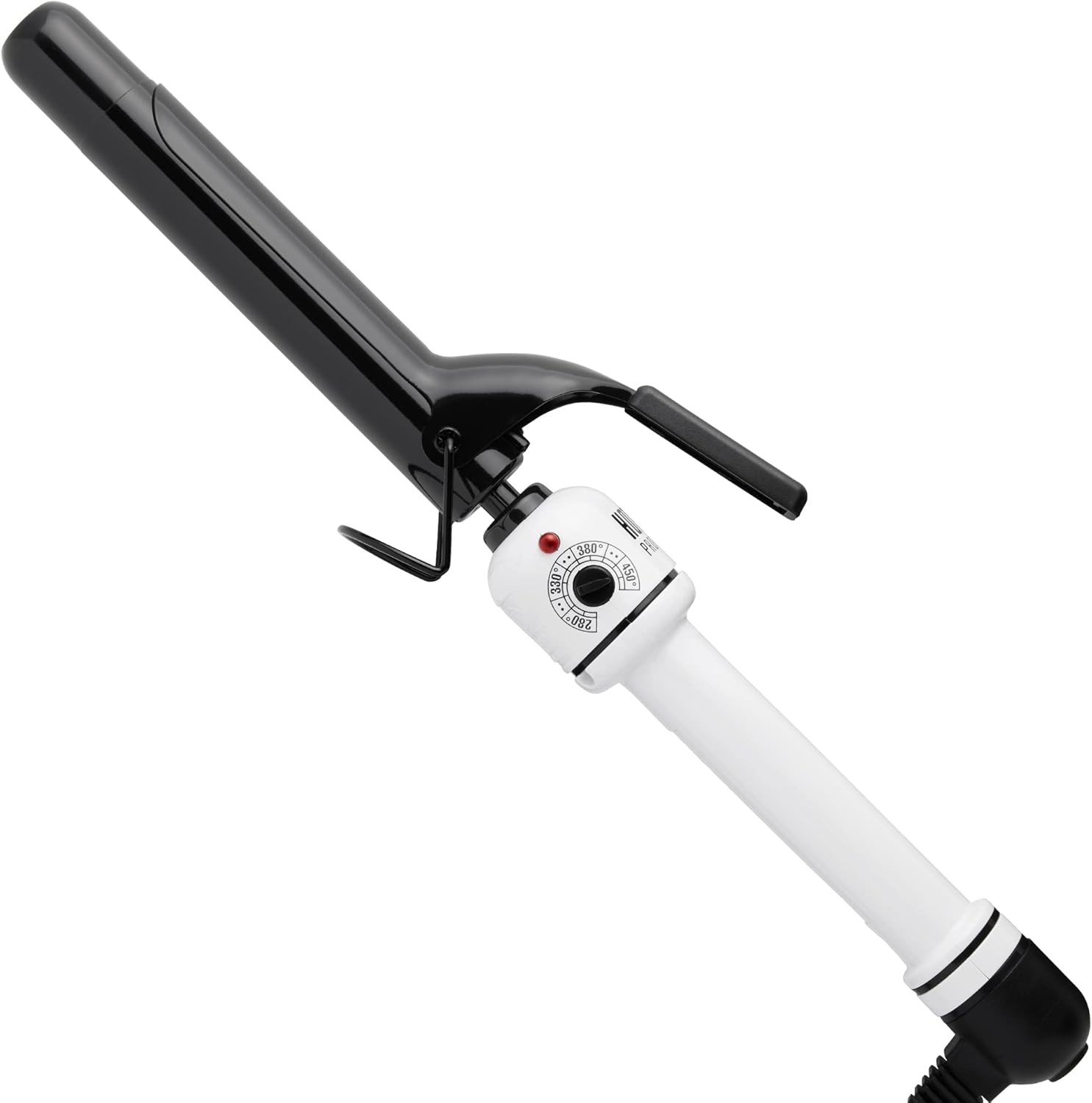 Hot Tools Pro Artist Nano Ceramic Curling Iron front view showing the white barrel and black handle.