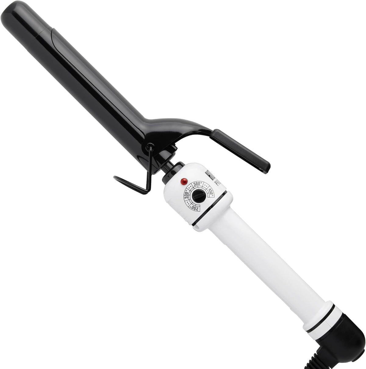 Hot Tools Pro Artist Nano Ceramic Curling Iron front view showing the white barrel and black handle.