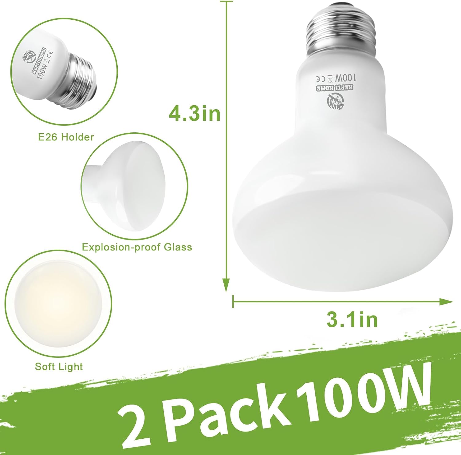 Two pack of REPTI HOME daylight heat lamps showing the advanced shape engineered for focused warmth.