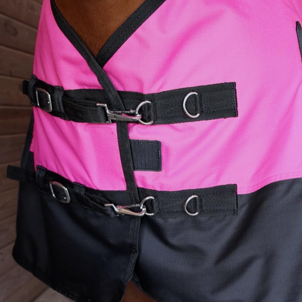 Rugged Ride mediumweight horse turnout sheet side profile displaying the deep lake and cool grey skirt design.