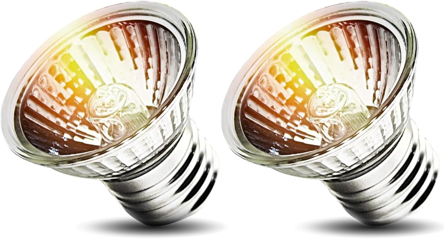 KOHEOPT 2-Pack 50W UVA Reptile Heat Lamp Bulbs front view showcasing the premium glass and standard screw base design
