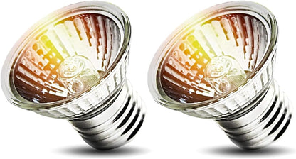 KOHEOPT 2-Pack 50W UVA Reptile Heat Lamp Bulbs front view showcasing the premium glass and standard screw base design