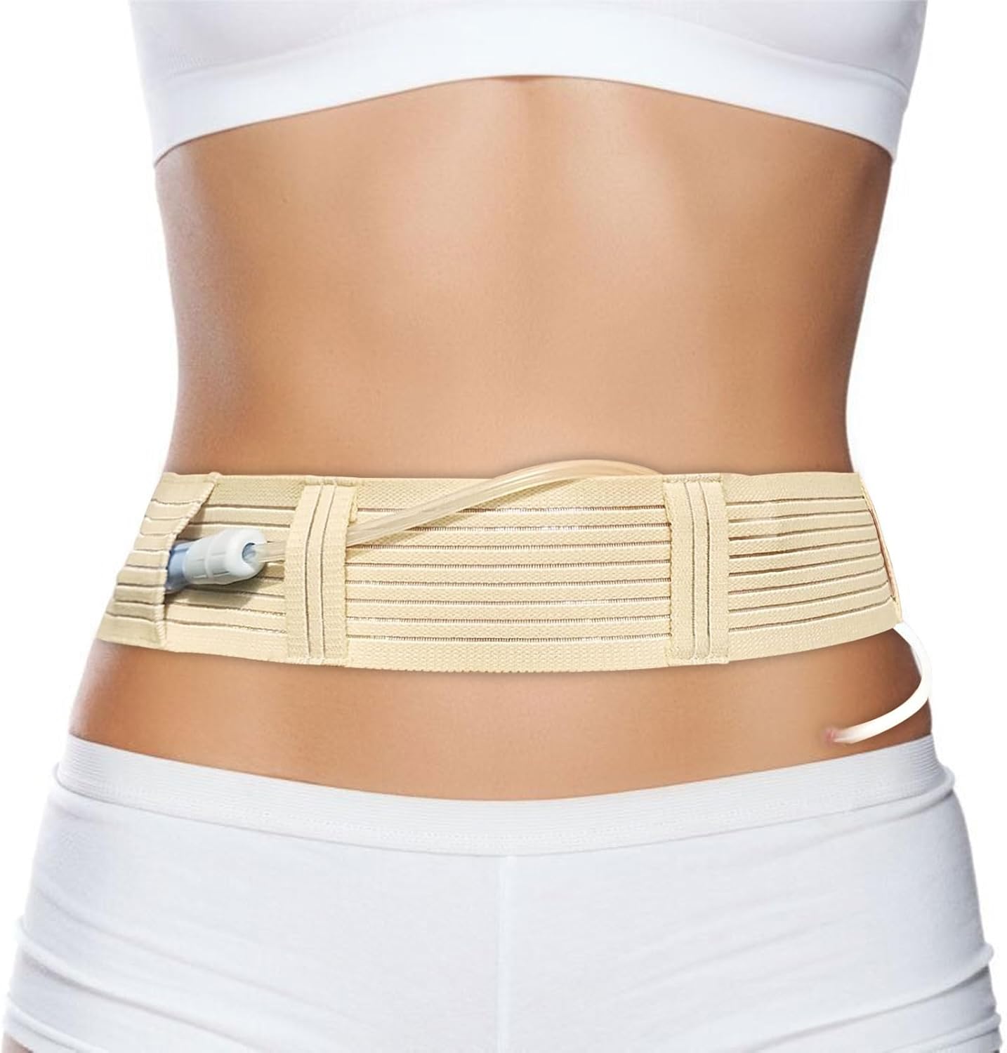 PAILON breathable peritoneal dialysis catheter belt in nude front view showing adjustable strap structure