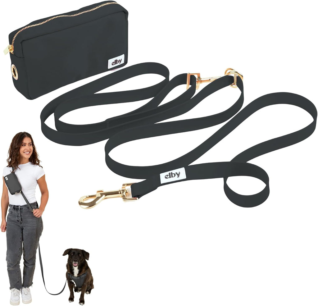 Elby hands free dog leash with gold hardware front view