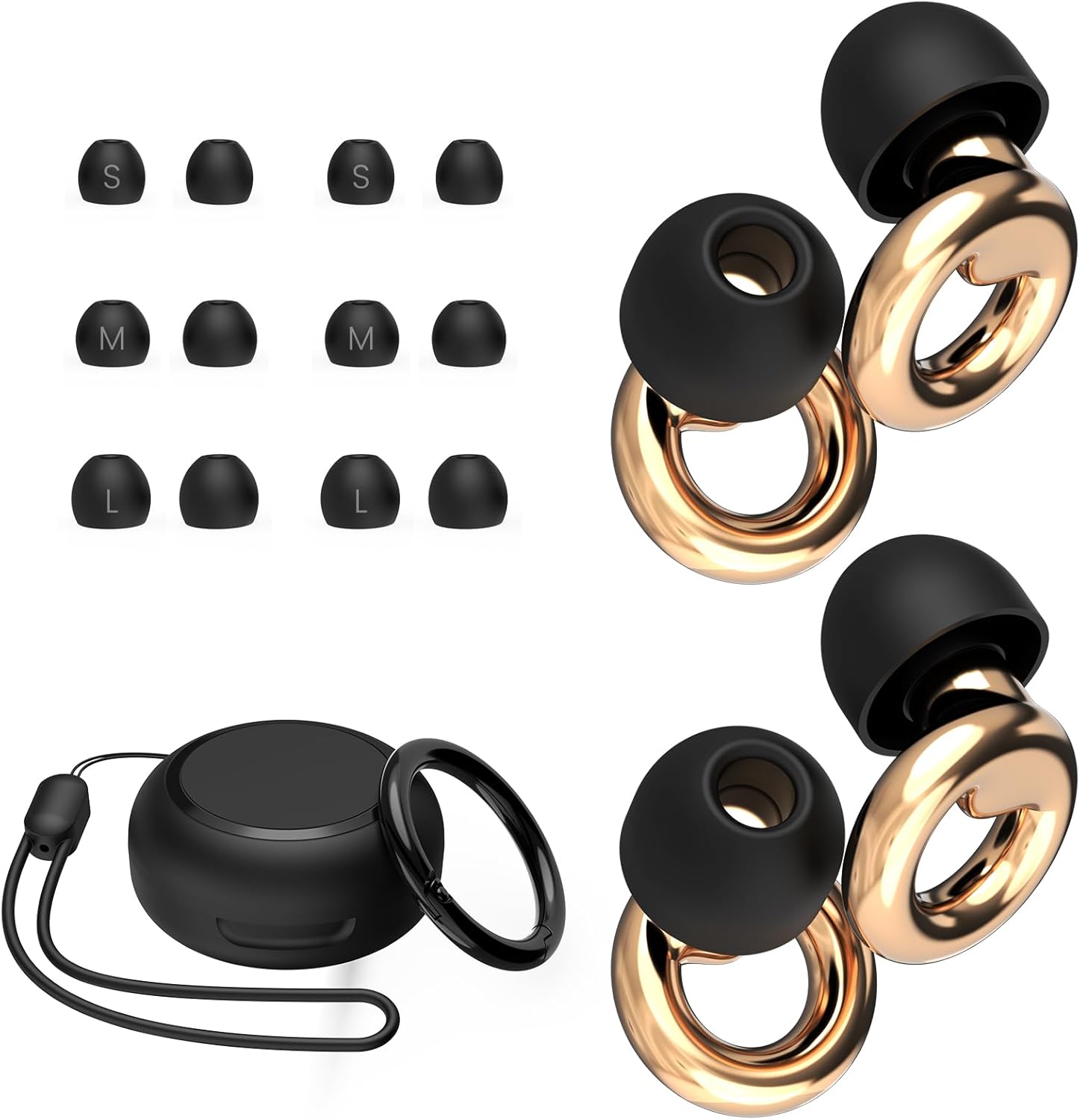 JUSTRVN reusable noise reduction ear plugs front view showcasing gold ring design