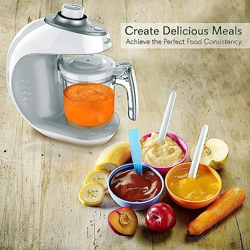 Dishwasher safe blending bowl and steam basket detached from the main NutriChef base unit