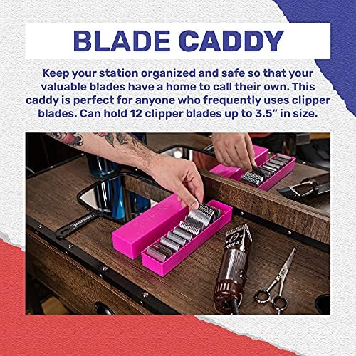 Pink BarberMate professional barber supplies station organizer tray close up