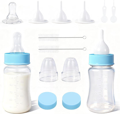 DEMORA Kitten Bottle Feeding Kit, Graduated Nursing Feeding Bottles for Pet Kitten Puppy Hamster Rabbit with Two Kinds of Replaceable Nipples Feeder (Clear, 4 oz) - Image 1