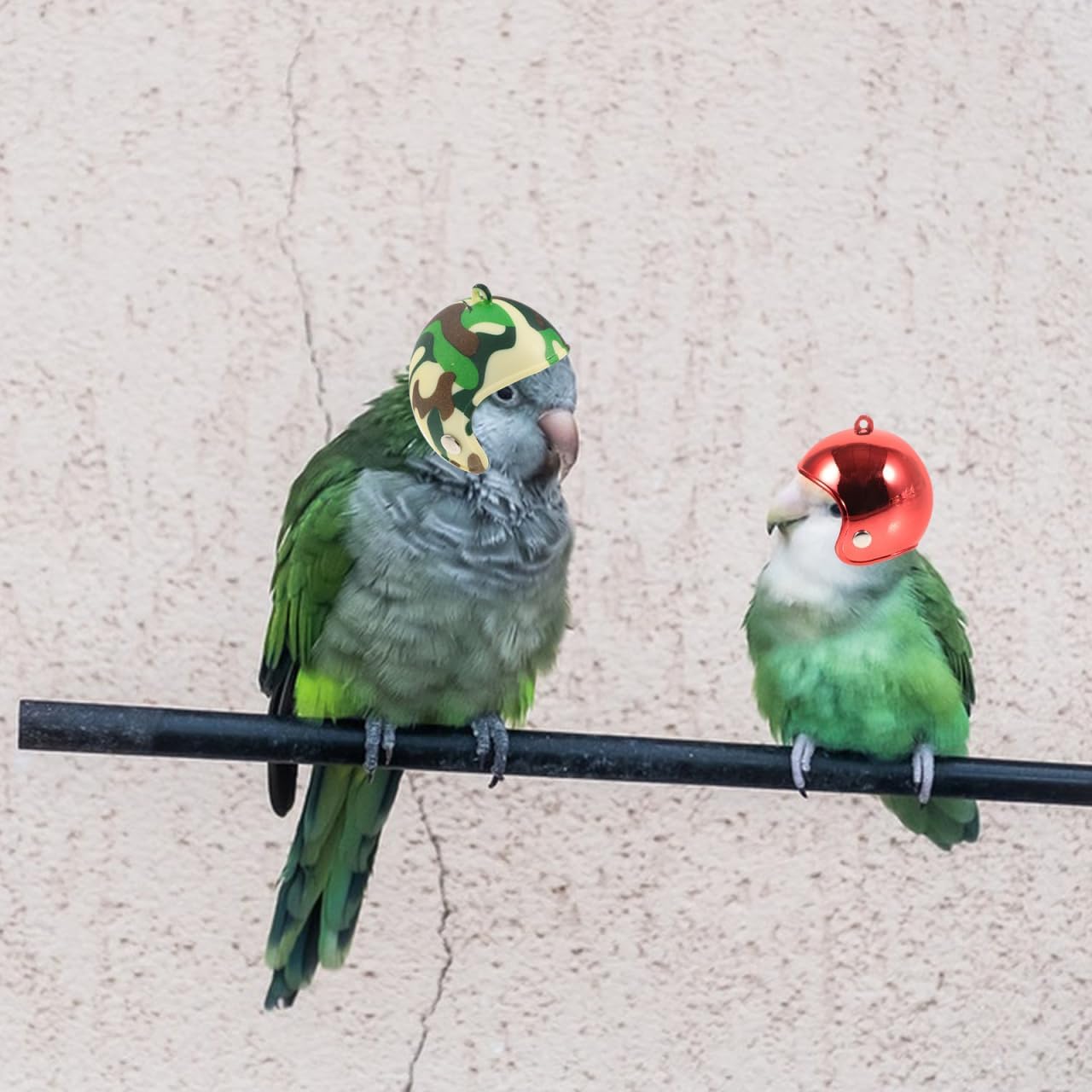 Mini bird headwear hard hat set in assorted colors for poultry styling.