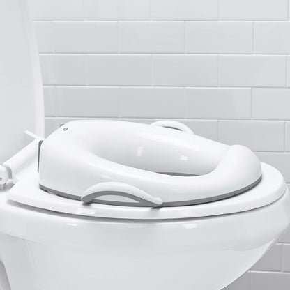 OXO Tot Sit Right Potty Seat Gray front view showing ergonomic high backrest and toddler handles