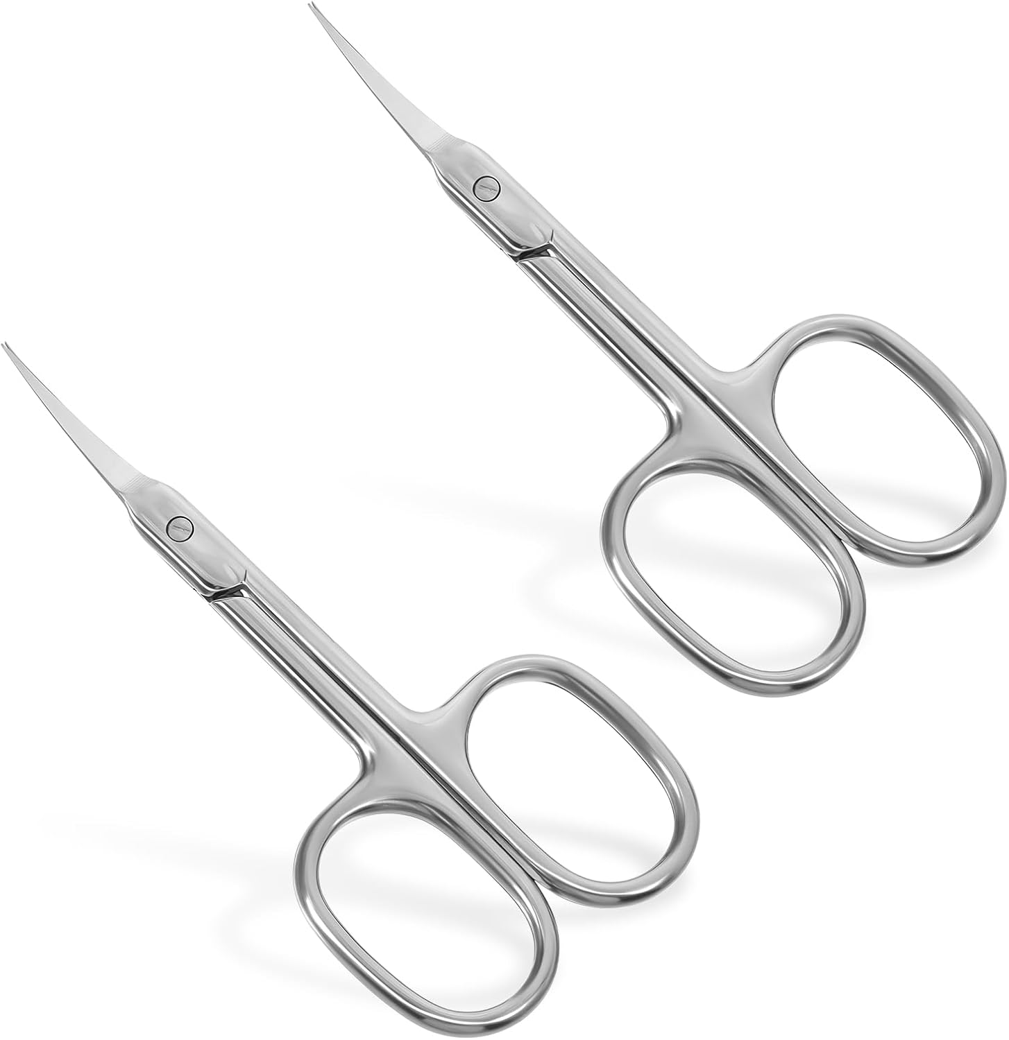 SynHHergyx stainless steel curved eyebrow scissors front view for precise manicure grooming.
