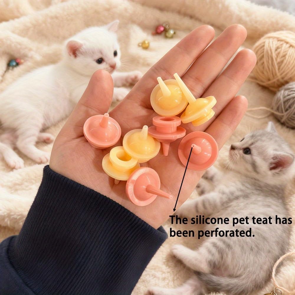 Pack of six silicone pet nursing teats displayed clearly showing the soft texture for puppies