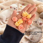Pack of six silicone pet nursing teats displayed clearly showing the soft texture for puppies