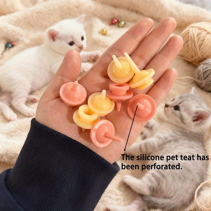 Pack of six silicone pet nursing teats displayed clearly showing the soft texture for puppies