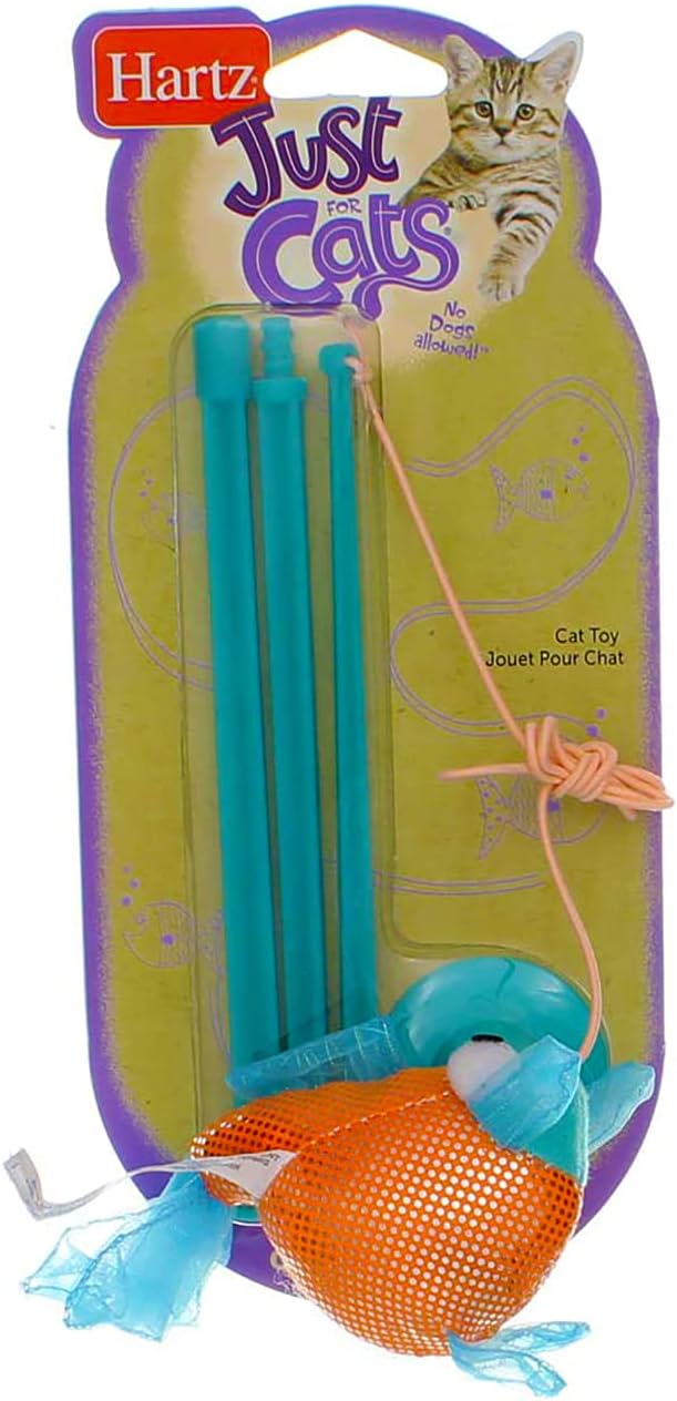 Hartz cat toy featuring suction cup base and elastic string