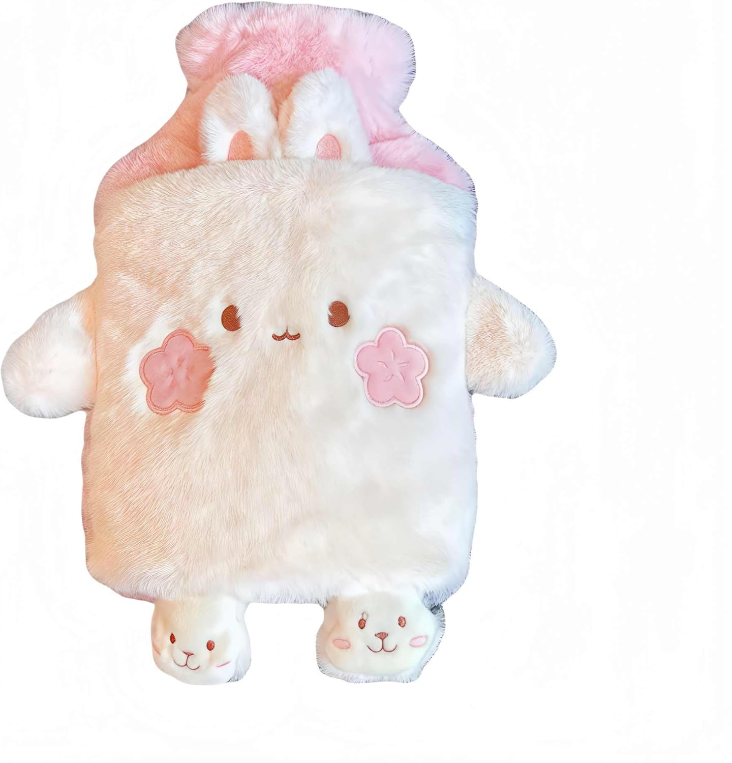 Winatehr bunny plush hot water bottle front view showing pink rabbit cover