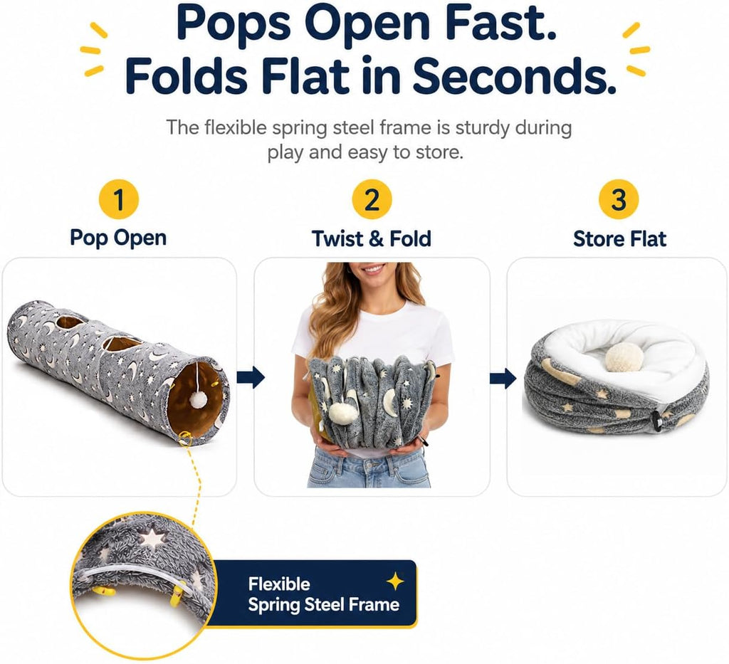 Demonstration of the tunnel folded flat for compact storage
