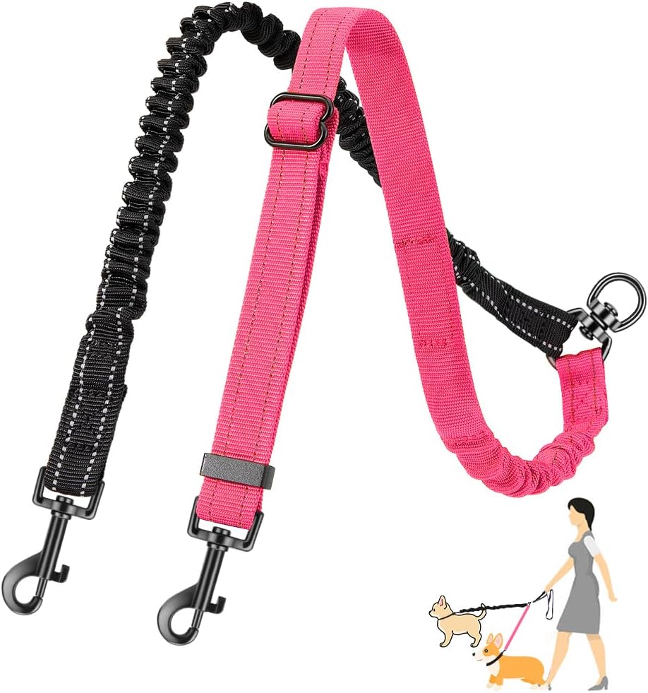 AUTOWT Two Dog Lead, 2 in 1 Upgraded Double Dog Leash Attachment Combine Adjustable Strap and Shock Absorbing Bungee No Tangle Dual Training Splitter for Different Size Dogs - Image 15
