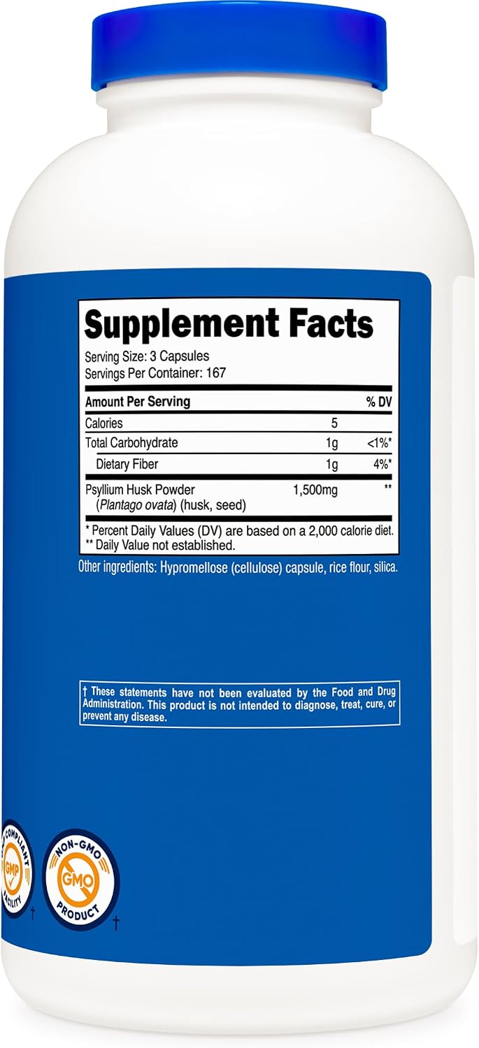 Nutricost Psyllium Husk capsules container showing safety seal and cap