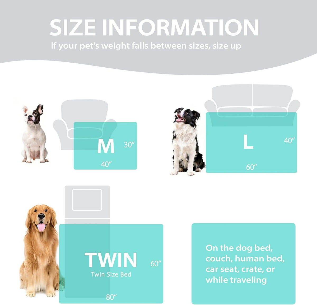 ZAKAPAWS high Q Max cooling blanket layout showing full dimensions