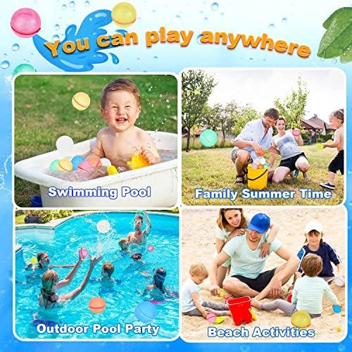 Side view of six individual 98K magnetic self sealing water balloons arranged by color