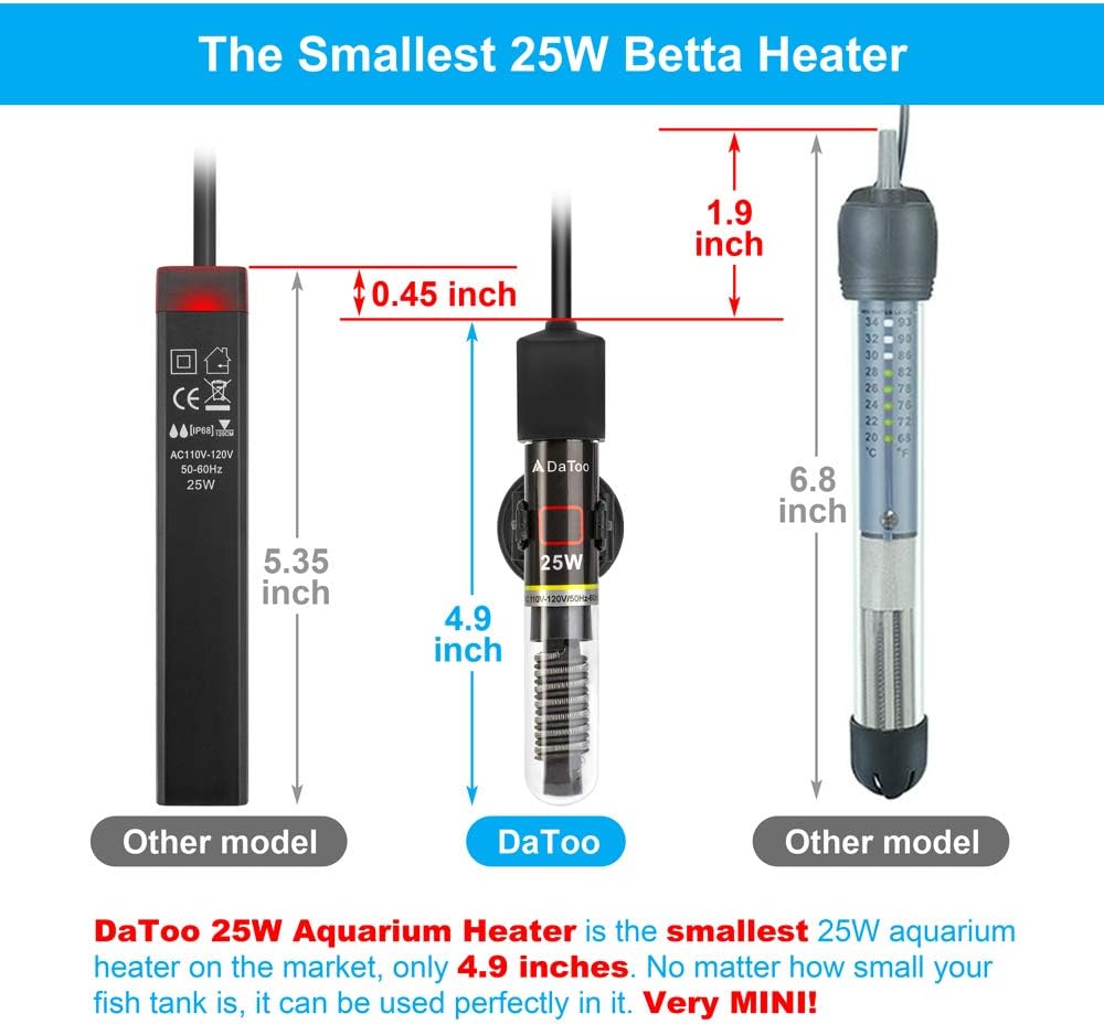 Close up of DaToo aquarium heater suction cup mounting system