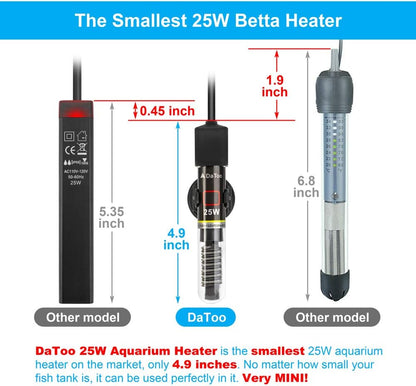 Close up of DaToo aquarium heater suction cup mounting system
