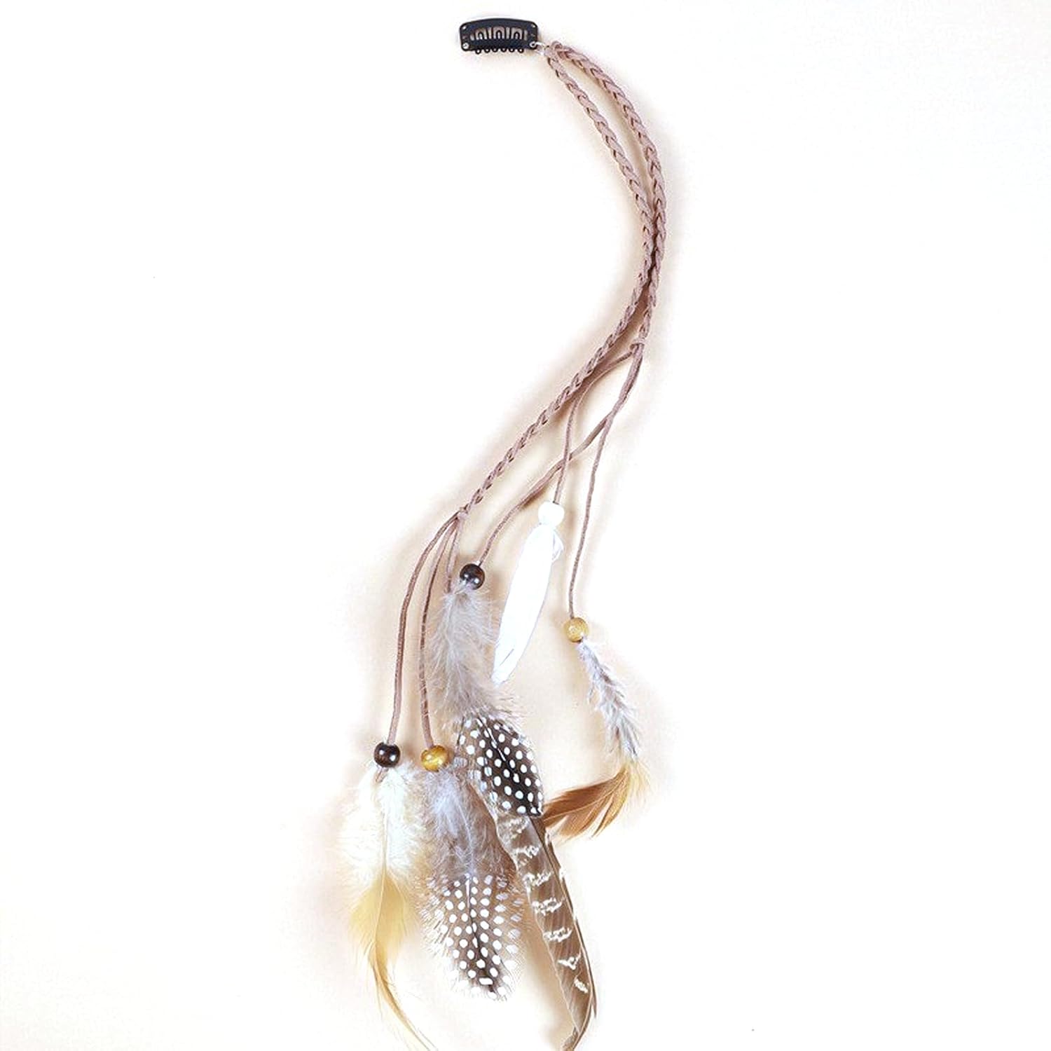 Lavaarite boho feather hair extension front view