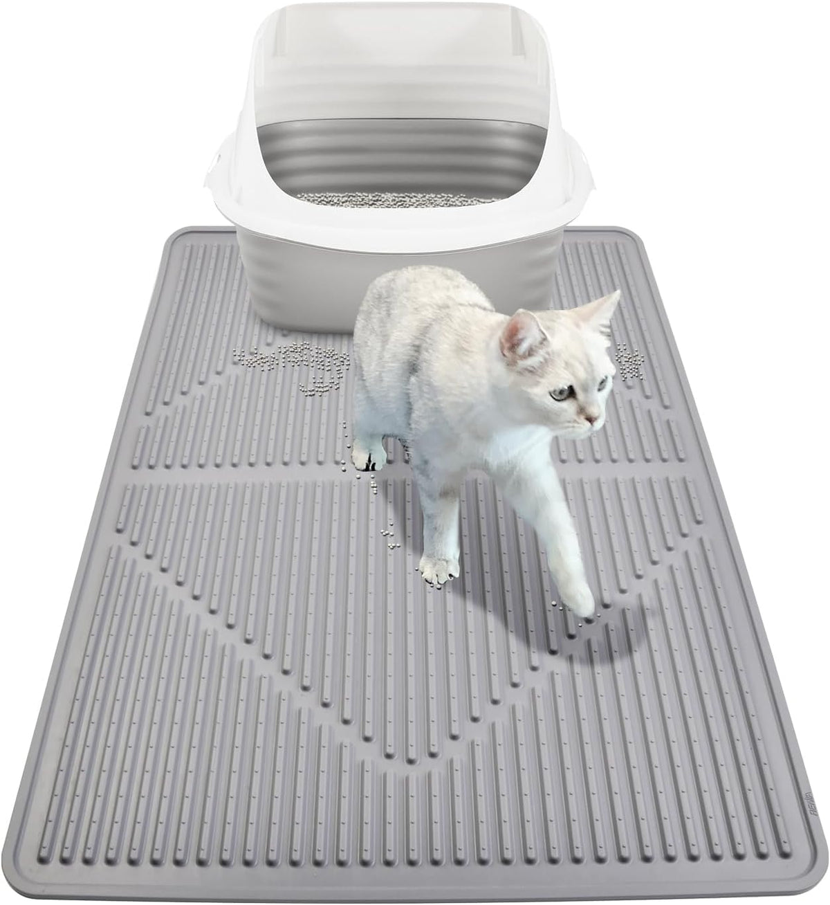 Mofason Cat Litter Mat XXL - Waterproof Kitty Litter Box mat for Floor - Extra Large Pet Trapping Litter Rug Pad - Silicone Cat Supplies & Accessories for Indoor Cats (38" x 25") -Grey - Image 14