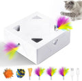 Migipaws Migibox interactive cat toy front view with automatic feather popping from a hole.
