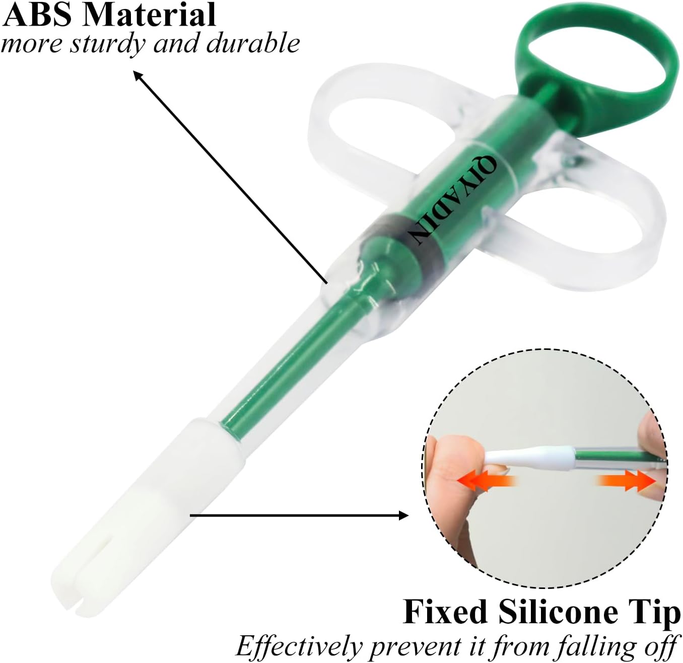 QIYADIN dog piller shooter showing durable ABS plastic plunger design