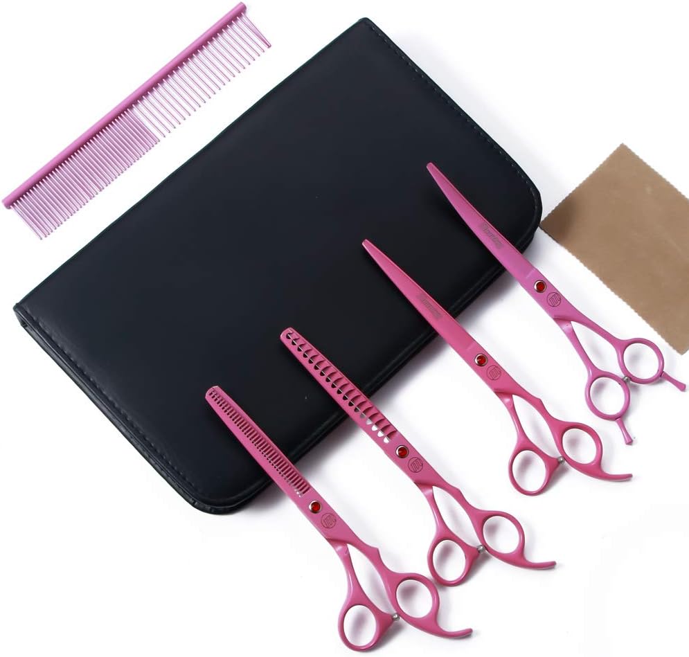 Professional Dog Grooming Scissors Set, 7 Inch/8 Inch Pet Grooming Scissors Chunkers Shears for Dog, Curved Dog Grooming Scissors, Thinning Shears for Dog with Grooming Comb - Image 11