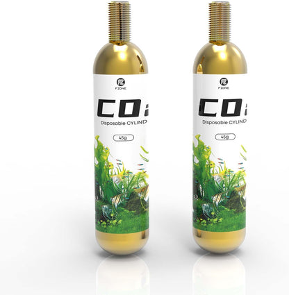 Fzone Studio 45g disposable CO2 cartridges 2 pack front view showing threaded connections.