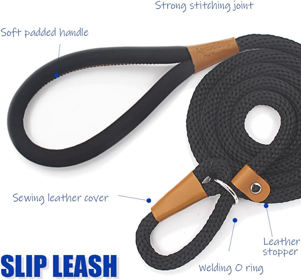 Lynxking black heavy duty dog training leash with reflective weaving