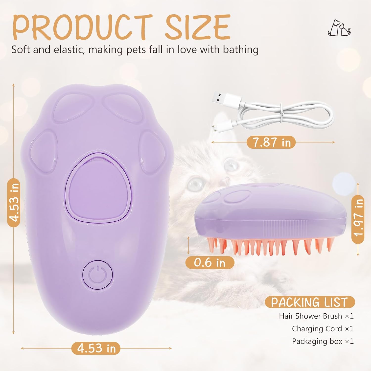 Throihg 3-in-1 steamy pet brush showing silicone bristle detail