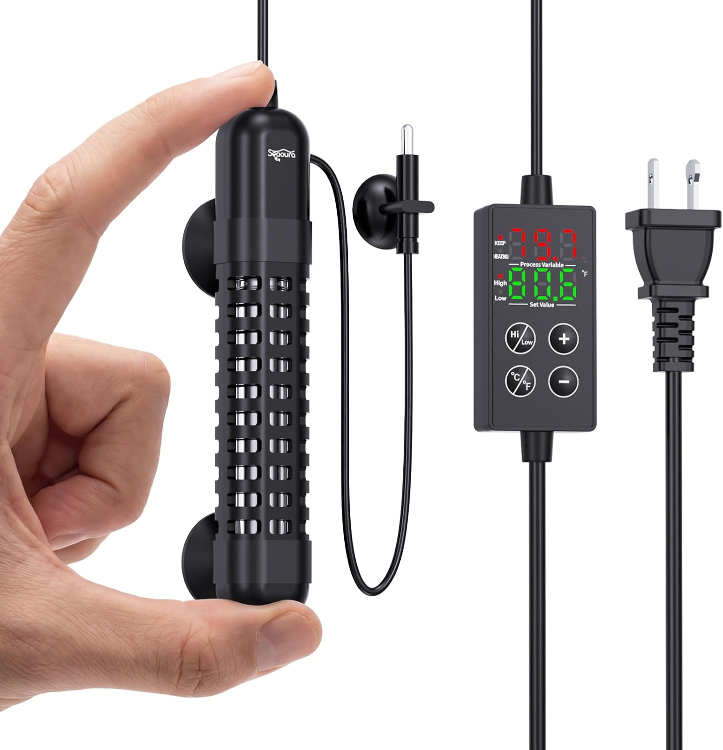 Seaoura 100W submersible aquarium heater front view