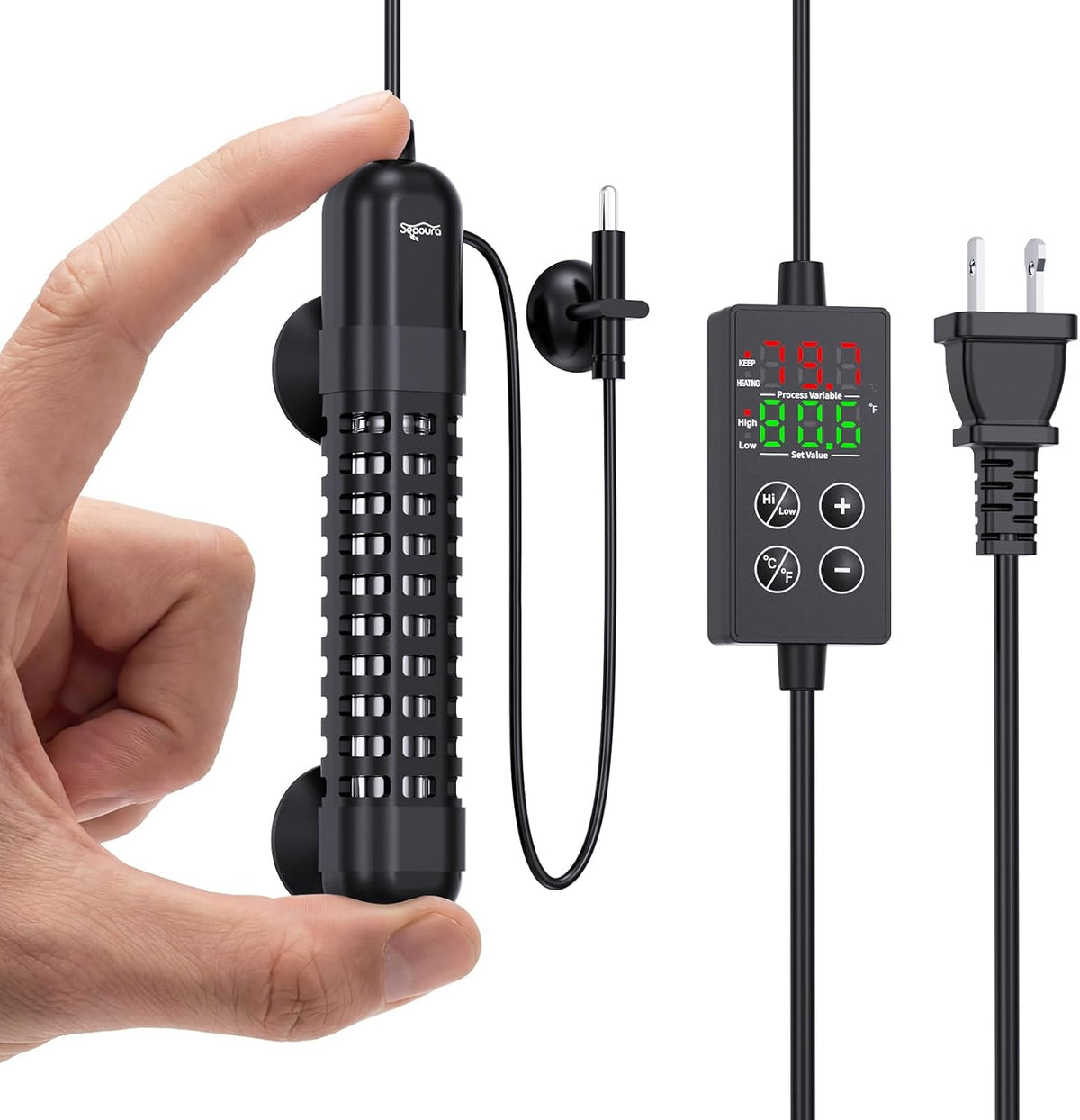 Seaoura 100W submersible aquarium heater front view