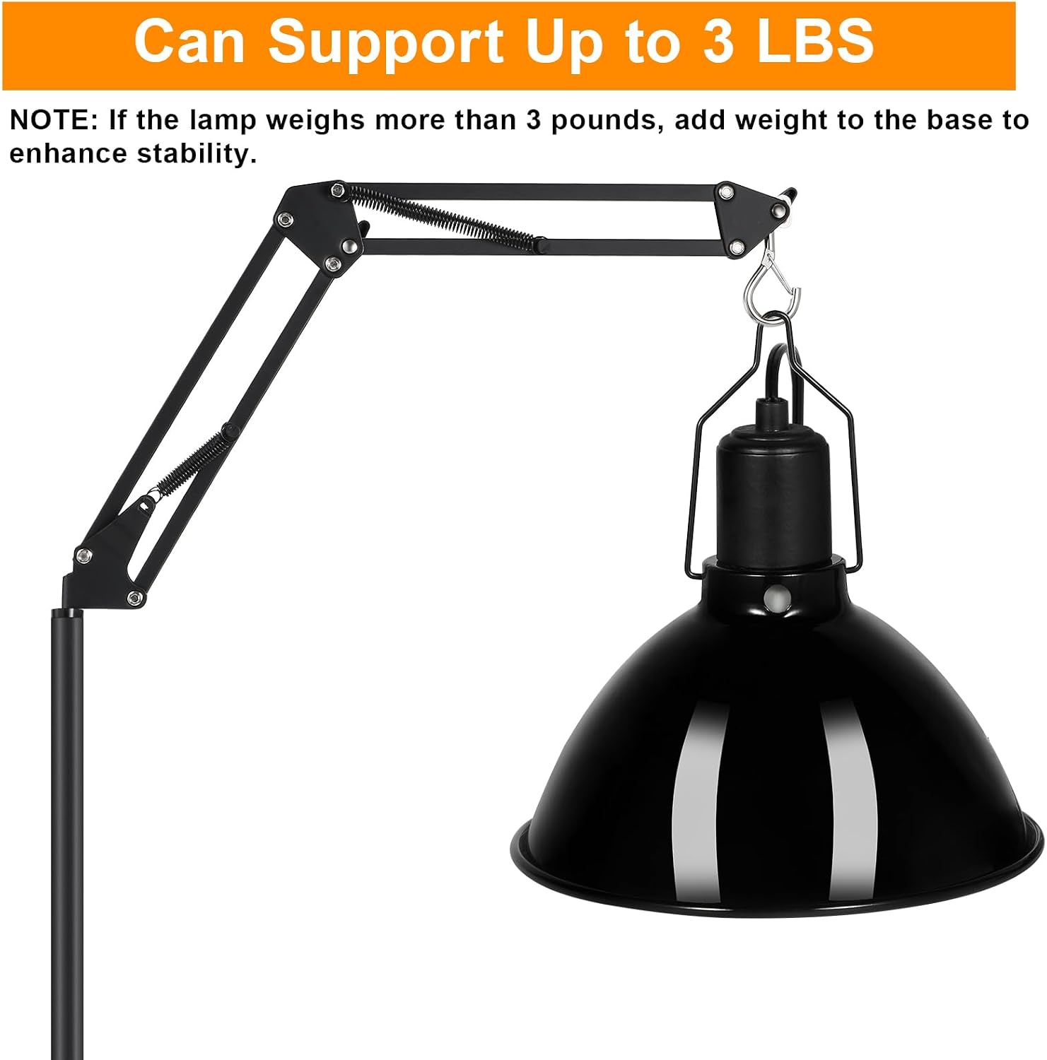 Side profile of the DXOVEEN adjustable metal light fixture stand extended to its maximum seventy-four inch height.